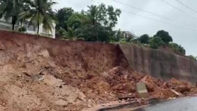 The incident of collapse of slope protection works at Cherkkala in Kasaragod district occurred in Chengala-Neeleshwaram section of NH-66 on June 16. (Videograb / INCKerala) The incident of collapse of slope protection works at Cherkkala in Kasaragod district occurred in Chengala-Neeleshwaram section of NH-66 on June 16. (Videograb / INCKerala)