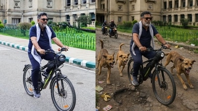 Original photo of DK Shivakumar cycling vs AI-generated version shared by X users. (X) Original photo of DK Shivakumar cycling vs AI-generated version shared by X users. (X)