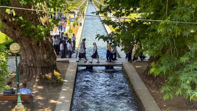People visited Verinag Mughal Garden after it was reopened, in Jammu and Kashmir on Tuesday. (PTI) People visited Verinag Mughal Garden after it was reopened, in Jammu and Kashmir on Tuesday. (PTI)