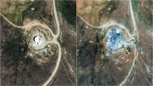 Piranshahr facility before (L) and after (R) it was struck by Israeli strikes (Maxar Technologies ) Piranshahr facility before (L) and after (R) it was struck by Israeli strikes (Maxar Technologies )