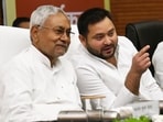 A file photo of Bihar chief minister Nitish Kumar and RJD leader Tejashwi Yadav in Patna in 2022.