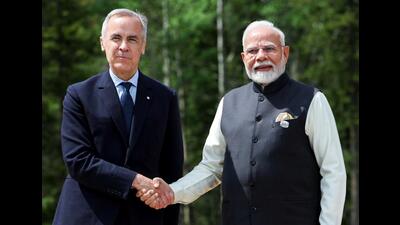 Canadian Prime Minister Mark Carney (left) receives Indian Prime Minister Narendra Modi as he arrives at the venue of the 51st G7 Summit, in Kananaskis, Canada on Tuesday. (ANI) Canadian Prime Minister Mark Carney (left) receives Indian Prime Minister Narendra Modi as he arrives at the venue of the 51st G7 Summit, in Kananaskis, Canada on Tuesday. (ANI)