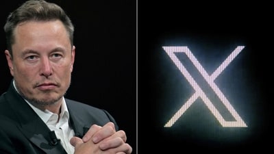 This combination of pictures created on October 10, 2023, shows (L) Tesla CEO Elon Musk in Paris and (R) the new Twitter logo rebranded as X, pictured on a screen in Paris on July 24, 2023. (AFP) This combination of pictures created on October 10, 2023, shows (L) Tesla CEO Elon Musk in Paris and (R) the new Twitter logo rebranded as X, pictured on a screen in Paris on July 24, 2023. (AFP)