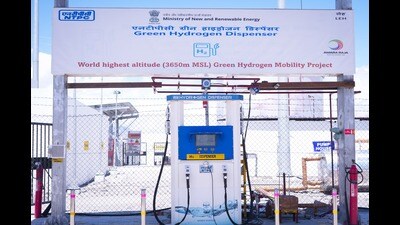 Following the formal flag-off of the hydrogen buses, Chaudhary conducted a detailed inspection of NTPC’s green hydrogen plant, including its production, storage, and dispensing systems. (File) Following the formal flag-off of the hydrogen buses, Chaudhary conducted a detailed inspection of NTPC’s green hydrogen plant, including its production, storage, and dispensing systems. (File)