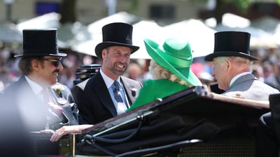 Horse Racing - Royal Ascot 2025 - Ascot Racecourse, Ascot, Britain - June 18, 2025 William, Prince of Wales with King Charles and Queen Camilla during the royal procession ahead of the day's races (Action Images via Reuters)
