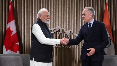 Prime Minister Narendra Modi meets Prime Minister of Canada Mark Carney on the sidelines of the G7 Summit at Kananaskis, in Alberta, Canada. (PMO) Prime Minister Narendra Modi meets Prime Minister of Canada Mark Carney on the sidelines of the G7 Summit at Kananaskis, in Alberta, Canada. (PMO)