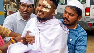 Vishwas Kumar Ramesh, the sole survivor of the Air India plane crash, breaks down as he attends the cremation of his deceased brother Ajay, who was flying with him on the same aircraft, in Diu, on Wednesday. (PTI) Vishwas Kumar Ramesh, the sole survivor of the Air India plane crash, breaks down as he attends the cremation of his deceased brother Ajay, who was flying with him on the same aircraft, in Diu, on Wednesday. (PTI)