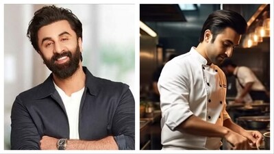 The AI-reimagined pic shows Ranbir Kapoor in a chef's hat and apron, expertly flipping food in a bustling kitchen. (@ai.meme.nation) The AI-reimagined pic shows Ranbir Kapoor in a chef's hat and apron, expertly flipping food in a bustling kitchen. (@ai.meme.nation)