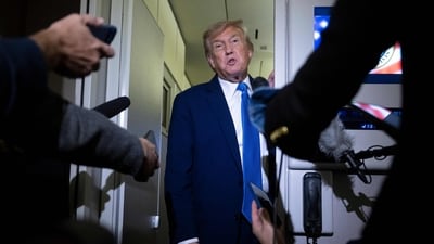US President Donald Trump speaks to reporters about the G7 Summit aboard Air Force One while travelling back to Washington. (AFP) US President Donald Trump speaks to reporters about the G7 Summit aboard Air Force One while travelling back to Washington. (AFP)