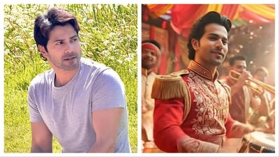 The AI-reimagined pic shows Varun Dhawan dressed in a vibrant wedding band attire, playing a lively tune on his instrument. (@ai.meme.nation) The AI-reimagined pic shows Varun Dhawan dressed in a vibrant wedding band attire, playing a lively tune on his instrument. (@ai.meme.nation)