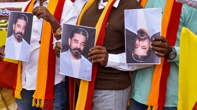 There were several protests against actor Kamal Haasan over his controversial remarks about the Kannada language, in Karnataka. (PTI Photo) (PTI) There were several protests against actor Kamal Haasan over his controversial remarks about the Kannada language, in Karnataka. (PTI Photo) (PTI)