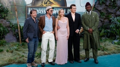 Gareth Edwards, from left, Jonathan Bailey, Scarlett Johansson, Rupert Friend, and Mahershala Ali pose for photographers upon arrival at the premiere of the film Jurassic World Rebirth on Tuesday, June 17, 2025, in London. (AP) Gareth Edwards, from left, Jonathan Bailey, Scarlett Johansson, Rupert Friend, and Mahershala Ali pose for photographers upon arrival at the premiere of the film Jurassic World Rebirth on Tuesday, June 17, 2025, in London. (AP)