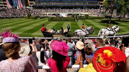 Horse Racing - Royal Ascot 2025 - Ascot Racecourse, Ascot, Britain - June 18, 2025 General view of King Charles, Queen Camilla, William, Prince of Wales and Prince Saud bin Khalid Al Saud during the royal procession ahead of the day's races&nbsp;(Action Images via Reuters)