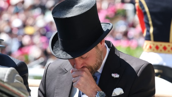 Horse Racing - Royal Ascot 2025 - Ascot Racecourse, Ascot, Britain - June 18, 2025 William, Prince of Wales sneezes during the royal procession ahead of the day's races(REUTERS)