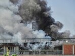Firefighters work in a building of the Soroka hospital complex after it was hit by a missile fired from Iran in Be'er Sheva, Israel. Firefighters work in a building of the Soroka hospital complex after it was hit by a missile fired from Iran in Be'er Sheva, Israel.