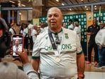 Proteas Test Coach Shukri Conrad reacts upon arriving with the rest of the team at the O.R. Tambo International Airport in Kempton Park Proteas Test Coach Shukri Conrad reacts upon arriving with the rest of the team at the O.R. Tambo International Airport in Kempton Park