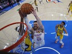 Oklahoma City Thunder center Isaiah Hartenstein (55) dunks over Indiana Pacers center Myles Turner (33) during the second half of Game 5 of the NBA Finals basketball series, Monday, June 16, 2025, in Indianapolis. (Matthew Stockman/Pool Photo via AP) Oklahoma City Thunder center Isaiah Hartenstein (55) dunks over Indiana Pacers center Myles Turner (33) during the second half of Game 5 of the NBA Finals basketball series, Monday, June 16, 2025, in Indianapolis. (Matthew Stockman/Pool Photo via AP)
