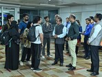 Minister of State for External Affairs Kirti Vardhan Singh meets the Indian students returning from war-torn Iran via Armenia. Minister of State for External Affairs Kirti Vardhan Singh meets the Indian students returning from war-torn Iran via Armenia.