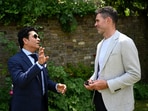 Sachin Tendulkar and James Anderson during the unveiling of the Anderson-Tendulkar trophy
