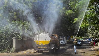 A mist spraying machine at a construction site to curb dust pollution. (Archive) A mist spraying machine at a construction site to curb dust pollution. (Archive)