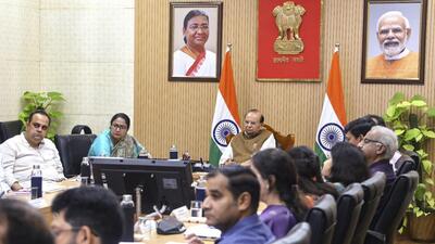 Delhi LG VK Saxena and chief minister Rekha Gupta at the meeting on infrastructure and safety conditions at Maulana Azad Medical College on Thursday. (PTI) Delhi LG VK Saxena and chief minister Rekha Gupta at the meeting on infrastructure and safety conditions at Maulana Azad Medical College on Thursday. (PTI)
