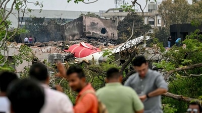 On June 12, a London-bound Air India Boeing 787-8 Dreamliner crashed into a hostel complex of BJ Medical College in Ahmedabad. (AFP) On June 12, a London-bound Air India Boeing 787-8 Dreamliner crashed into a hostel complex of BJ Medical College in Ahmedabad. (AFP)