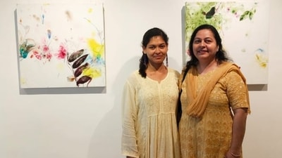 Shubra Nag with her school friend Pooja Shankar at the exhibition in Lucknow Shubra Nag with her school friend Pooja Shankar at the exhibition in Lucknow