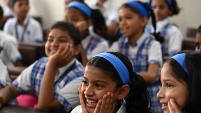 Mumbai, India - June 15, 2024: Children enjoy on the first day of school at Madhavrao Bhagvat High School, Vile Parle in Mumbai, India, on Saturday, June 15, 2024. (Photo by Satish Bate/ Hindustan Times) (Hindustan Times) Mumbai, India - June 15, 2024: Children enjoy on the first day of school at Madhavrao Bhagvat High School, Vile Parle in Mumbai, India, on Saturday, June 15, 2024. (Photo by Satish Bate/ Hindustan Times) (Hindustan Times)