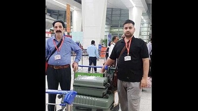 Syed Ghazanfar Abbas with his son Sarwar Abbas at airport while leaving for Iraq and Iran. (File photo) Syed Ghazanfar Abbas with his son Sarwar Abbas at airport while leaving for Iraq and Iran. (File photo)
