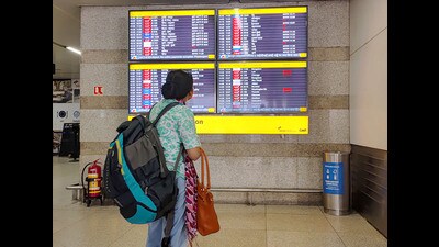 The flight landed at Indira Gandhi International (IGI) Airport safely and passengers were provided an alternative aircraft, which departed at 10.30am. (Vipin Kumar/HT Photo) The flight landed at Indira Gandhi International (IGI) Airport safely and passengers were provided an alternative aircraft, which departed at 10.30am. (Vipin Kumar/HT Photo)