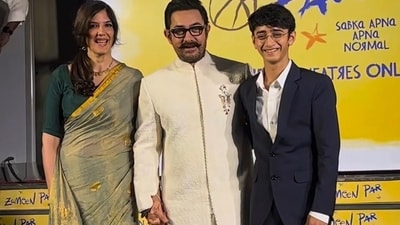Aamir Khan with Gauri Spratt and Azad Rao Khan at Sitaare Zameen Par screening.