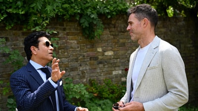 Sachin Tendulkar and James Anderson during the unveiling of the Anderson-Tendulkar trophy (AFP) Sachin Tendulkar and James Anderson during the unveiling of the Anderson-Tendulkar trophy (AFP)