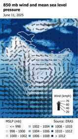 Wind and mean sea level pressure on June 11 Wind and mean sea level pressure on June 11