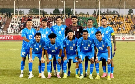 It was heartbreak for India's U-23 team who were down a player but still led 2-1 before Tajikistan scored twice in second-half stoppage time. (AIFF) It was heartbreak for India's U-23 team who were down a player but still led 2-1 before Tajikistan scored twice in second-half stoppage time. (AIFF)