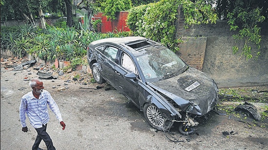 The car at the site of the incident. (HT Photo)