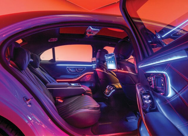 Inside, the rear cabin is a luxurious space, offering ample legroom and massage functions.