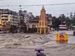 The bank of the Godavari River was flooded following heavy rains in Nashik on Thursday. The bank of the Godavari River was flooded following heavy rains in Nashik on Thursday.