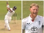 Rishabh Pant charges down the track to hit Ben Stokes