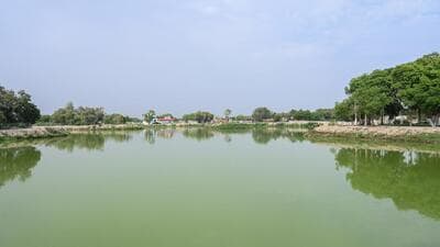 A pond in Greater Noida’s Bhola Rawal village. (Sunil Ghosh/HT photo) A pond in Greater Noida’s Bhola Rawal village. (Sunil Ghosh/HT photo)