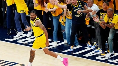 IObi Toppin #1 of the Indiana Pacers celebrates a three-point basket against the Oklahoma City Thunder during the first quarter in Game 6 of the 2025 NBA Finals at Gainbridge Fieldhouse on June 19, 2025, in Indianapolis, Indiana. (Getty Images via AFP) IObi Toppin #1 of the Indiana Pacers celebrates a three-point basket against the Oklahoma City Thunder during the first quarter in Game 6 of the 2025 NBA Finals at Gainbridge Fieldhouse on June 19, 2025, in Indianapolis, Indiana. (Getty Images via AFP)