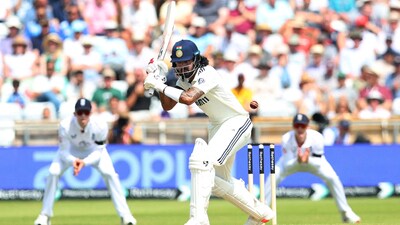 KL Rahul looked very solid for his 42, an innings which included a few sweetly-timed cover drives. The shot would prove to be his undoing, as he edged behing right before lunch after a 91-run stand with Jaiswal. (Action Images via Reuters)