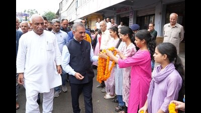 Chief minister Sukhvinder Singh Sukhu at Kandaghat in Solan district on Friday. (HT Photo)