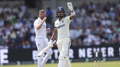 India's KL Rahul put on 91 runs for the first wicket with Jaiswal, making 42 from 78 balls with eight fours. (AP) India's KL Rahul put on 91 runs for the first wicket with Jaiswal, making 42 from 78 balls with eight fours. (AP)