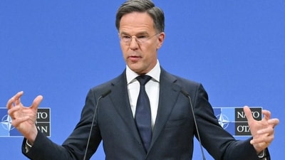 NATO Secretary General Mark Rutte gestures as he addresses the audience during a final press conference as part of the meeting of North Atlantic Treaty Organization (NATO) Ministers of Foreign Affairs at NATO's headquarters. (AFP) NATO Secretary General Mark Rutte gestures as he addresses the audience during a final press conference as part of the meeting of North Atlantic Treaty Organization (NATO) Ministers of Foreign Affairs at NATO's headquarters. (AFP)