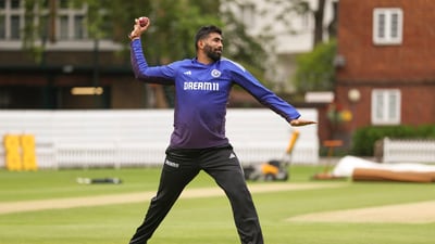 India's Jasprit Bumrah during a practice session ahead of the Test cricket match series against England, in UK (@BCCI)