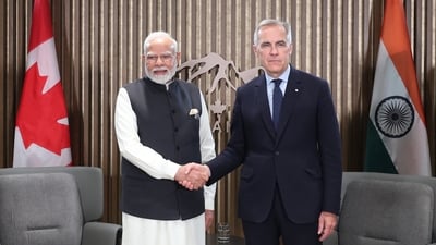 Prime Minister Narendra Modi meets Prime Minister of Canada Mark Carney on the sidelines of the G7 Summit. (PTI)
