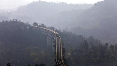 Prime Minister Narendra Modi flagged off the Katra-Srinagar train and inaugurated the world’s highest single-arch rail bridge to mark the project culmination on June 6 (PTI) Prime Minister Narendra Modi flagged off the Katra-Srinagar train and inaugurated the world’s highest single-arch rail bridge to mark the project culmination on June 6 (PTI)