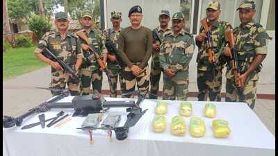 The Border Security Force (BSF) intercepted a drone carrying a large haul of Methamphetamine (ICE) along the border in Amritsar early on Friday morning. The operation was executed based on precise intelligence gathered by the BSF intelligence wing, said officials. The Border Security Force (BSF) intercepted a drone carrying a large haul of Methamphetamine (ICE) along the border in Amritsar early on Friday morning. The operation was executed based on precise intelligence gathered by the BSF intelligence wing, said officials.