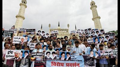 The protesters at the Asafi Imambara in Lucknow on Friday. (Deepak Gupta)