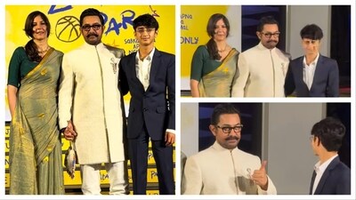 Aamir Khan was seen posing with Gauri, while his son, Azad Rao Khan, at the premiere. Aamir Khan was seen posing with Gauri, while his son, Azad Rao Khan, at the premiere.